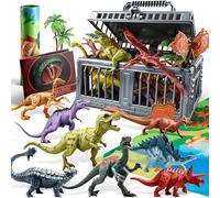 JOYIN Dinosauro Set per Bambini 3-6 Anni - 19 PZ Figure Realistiche, Alberi, Gioco Mat e Gabbia - Regalo per Ragazzi