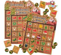 JOYIN Gioco di Bingo Natalizio per 30 Giocatori per Bambini, Carte da Bingo Natalizie Invernali Design Kraft per Attività di amiglia Grandi Gruppi, Forniture per Feste di Natale Carte da Bingo