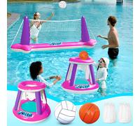 Joyin gonfiabile in piscina float set di pallavolo rete e cerchi da basket flottanti giocattolo giocattolo float per bambini e adulti in campo di pal
