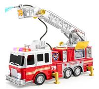 JOYIN Grande Autopompa Giocattolo da 2 3 4 anni, con Scala da 83 cm, Macchinina, Vigili Del Fuoco, Pulsanti Elettrici, Luci, Sirene, Avvolgitubo Girevole e Pompa dell'acqua Rimovibile