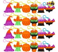 JOYIN Halloween Pop Fidget Toys 24 pezzi Bomboniere per feste di Halloween Fantasma Scheletro Pipistrello Zucca Cappello da strega Portachiavi Fidget Giocattoli Fidget all'ingrosso per bambini Aula