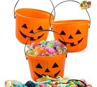 JOYIN halloween trick or treat zucca secchio jack o lantern caramelle cesto di halloween per feste di zucca secchi con manico (6 pezzi)
