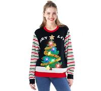 JOYIN Lampadina a LED da Donna, con Attacco a LED per Albero di Natale, Brutto Maglione di Natale - Nero - L