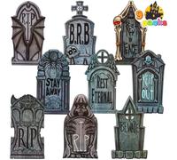 JOYIN Lapidi di Halloween in plastica da 41 cm, 9 pezzi lapidi RIP con 18 paletti in metallo per oggetti di scena di Halloween, cimitero, esterno, cortile, giardino, decorazioni per prato all'aperto