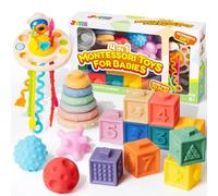 JOYIN Montessori, giocattolo per bambini 4 in 1, a partire dai 6 ai 12 mesi, impilabile, corda sensoriale, giocattolo impilabile, giocattolo sensoriale, regalo per bambini, 1 2 3 anni