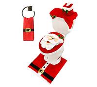 JOYIN OYIN Set di 5 Decorazioni per Il Bagno a Tema Babbo Natale, Include coprisedile per WC, tappeti, Copertura per Serbatoio, Copertura per Scatola di Carta igienica e Asciugamano Babbo Natale