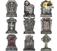 JOYIN Pietre tombali di Halloween, 40,6 cm, 9 pezzi, decorazioni per esterni, cimiteri, prato, in plastica, con 18 pali in metallo, per cimitero di Halloween, decorazioni per interni, oggetti di scena