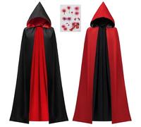 JOYIN reversibile Mantello nero rosso da vampiro,unisex con cappuccio e tatuaggi temporanei per adulti per Festa di Halloween,Festa a tema, Cosplay TravestimentoTransilvania costume