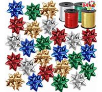 JOYIN Ribboni di Natale Set 4 Rotoli di Nastri di arricciacapelli con Fiocchi da 30 Pezzi per Nastro per Capelli, Nastro di avvolgimento Regalo, Nastro Fai -da -Te per Mestieri
