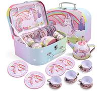 JOYIN Servizio da tè e Valigia Unicorno, Gioco di finzione per Bambini teiera da tè Set da Gioco Barattolo di Latta, Tea Party e Cucina per Bambini Gioco di finzione Regalo per Ragazze