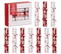 JOYIN Set di 10 decorazioni da tavola natalizie 25,4 cm con fiocco di neve rosso e bianco, cappello per feste, scherzo piccolo regalo all'interno, per Natale, feste di fine anno, cene tradizionali