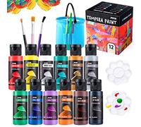 JOYIN Set di 12 colori a tempera lavabili per bambini (56,7 g ciascuno), pittura liquida per poster con 6 pennelli, 2 tavolozze e 1 secchio pulito, atossica per pittura con le dita, pittori hobby