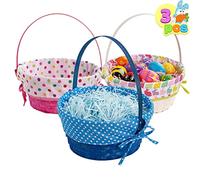 JOYIN Set di 3 cestini di Pasqua in bambù con rivestimento a pois, uova di Pasqua intrecciate naturalmente e cestino di vimini per dolci per picnic, confezione regalo, decorazione