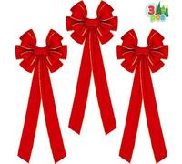 JOYIN Set di 3 Grandi Fiocchi di Natale in Velluto Rosso, 77,7 cm di Lunghezza e 26,7 cm di Larghezza, Fiocchi giganti in Velluto, per Albero di Natale, Decorazioni Natalizie per Interni ed Esterni