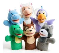 JOYIN Set di 6 marionette da mano per bambini con bocca funzionante, giocattolo di peluche per bambini, include uccello, coccodrillo, ippopotamo, pecora, procione e scoiattolo per spettacoli teatrali