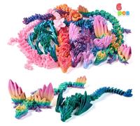 JOYIN 6 giocattoli fidget da 30,5 cm, grandi con stampa 3D, 6 stili di drago in cristallo articolato con ali in colori sfumati, grandi animali stampati in 3D flessibili per decorazione da scrivania