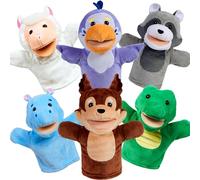 JOYIN Set di 6 marionette da mano per bambini con bocca funzionante, giocattolo di peluche per bambini, include uccello, coccodrillo, ippopotamo, pecora, procione e scoiattolo per spettacoli teatrali