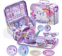 JOYIN Set di teiere in latta a forma di castello di unicorno viola per feste del tè e cucina per bambini