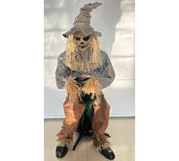 JOYIN Spaventapasseri seduti da 124 cm, per Halloween, decorazione per Halloween, per esterni, funzione spaventante attivata dal rumore, con occhi LED, suoni spaventosi