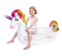 JOYIN Unicorno gonfiabile galleggiante da piscina con glitter Galleggianti divertenti spiaggia, Galleggianti unicorno, Decorazioni per feste estive Giocattoli da piscina per bambini (175x75x85cm)
