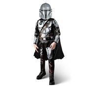 Joyincoser 2 pezzi costume mandaloriano per bambini e ragazzi con casco mandaloriano, cavaliere, guerriero, mecha, a maniche lunghe, con mantello nero, regalo per Natale, Halloween e carnevale (S)