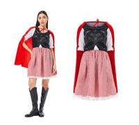 Joyincoser Costume da Cappuccetto Rosso da Donna Little Red Riding Hood Vestito Cappuccetto Rosso Mantello per Adulti Halloween Carnevale Festa Cosplay (L)
