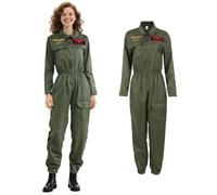 Joyincoser Costume da pilota, da donna, da uomo, da combattimento, pilota, verde militare, abbigliamento militare, cosplay, per adulti, carnevale, Halloween, feste (XL)