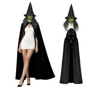 Joyincoser Costume da strega spaventoso da donna con mantello da strega maschera da strega vecchia strega con viso verde e cappello da strega per Halloween, carnevale, cosplay, feste e scherzi
