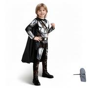 Joyincoser Costume per bambini con casco, cavaliere, guerriero, mecha, a maniche lunghe, con mantello nero, regalo per Natale, Halloween e carnevale (medio)