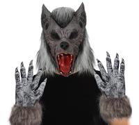 Joyincoser Maschera lupo mannaro per adulti spaventoso grande costume da lupo malvagio uomo a testa piena in lattice horror vestito spaventoso regalo per Halloween Carnevale