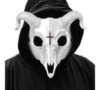 Joyincoser Spaventoso Ariete Horn Mask Horror Scary Realistico Ossa di Capra Mezza Maschere Animali Per Halloween Monster Cosplay Carnevale (Black)