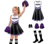 JoyinTcos Costume da cheerleader per bambini, 4 pezzi, con pompon e calzini, copricapo per feste di carnevale e Halloween