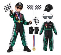 JoyinTcos Costume da pilota di auto da corsa per bambini, tuta da corsa con cappello, guanti, accessori per ragazzi e ragazze, per Halloween, cosplay, accessori