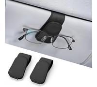 JOYIT 2 portaocchiali da sole per auto, in vera pelle, supporto magnetico per occhiali da sole, supporto universale per occhiali da auto, clip per biglietti