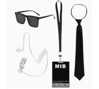 JoyIxtvzq Accessori per giochi di ruolo, accessori per costume da agente | kit per costume da spia con cravatta nera, occhiali a montatura sottile auricolare e badge identificativo, cosplay, giochi di