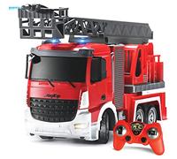 JoyKip Giocattolo camion dei pompieri con pompa spruzzatrice d'acqua, Camion dei pompieri radiocomandato con scala estensibile e luci, Giocattolo camion dei pompieri per bambini di 3-7 anni.