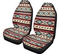 JoyLamoria Coprisedili per auto, cuscino per sedile auto, installazione facile, 2 pezzi, accessori interni per sedile anteriore, stile azteco sud-occidentale con cavallo