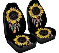 JoyLamoria Coprisedili universali per interni auto, in stile bohémien, 2 pezzi, con stampa di acchiappasogni con girasole, elastici, comodi, decorativi