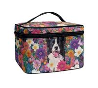 JoyLamoria Sacchetto cosmetico portatile della chiusura lampo di grande capacità della borsa di trucco di, Collie e Fiore
