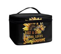 JoyLamoria Sacchetto cosmetico portatile della chiusura lampo di grande capacità della borsa di trucco di, Ispirante girasole farfalla