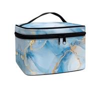 JoyLamoria Sacchetto cosmetico portatile della chiusura lampo di grande capacità della borsa di trucco di, Stampa Marmo Blu