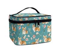 JoyLamoria Sacchetto cosmetico portatile della chiusura lampo di grande capacità della borsa di trucco di, Corgi Floreale