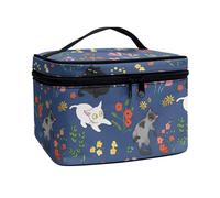JoyLamoria Sacchetto cosmetico portatile della chiusura lampo di grande capacità della borsa di trucco di, Gatto floreale