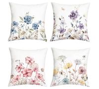 Joymaison Federe Cuscini Divano 45x45 set da 4 Acquerello Floreale Viola | Decorativa Copricuscini Estate Fiori Acquerelli Selvatico Colorate Farfalla Foglie Verde Piante per Divano Soggiorno Esterno