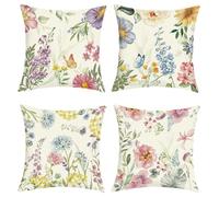 Joymaison Federe Cuscini Divano 45x45 set da 4 Floreale Blu Giardino Rosa | Decorativa Copricuscini Fiori Rose Primaverili Selvatico Colorate Farfalla Foglie Verdi Piante per Divano Soggiorno Esterno