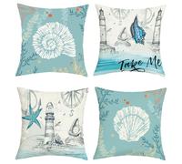 Joymaison Federe per Cuscini Divano 45x45 set da 4 Oceano Nautico Ancora Faro Federa Copri Cuscino Mare Stella Marina Conchiglia Federe Confezione Copricuscini Quadrati per Casa Divano