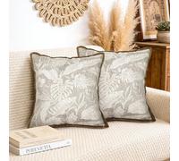 Joymaison Federe per Cuscini Divano 45x45 set di 2 Foglia Palma Marrone Tropicali Estate Federa Copri Cuscino Jacquard Chenille Morbido Federe Confezione Copricuscini Quadrati per Divano