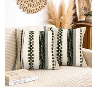 Joymaison Federe per Cuscini Divano 45x45 set di 2 Verde Olivo Strisce Boho Federa Copri Cuscino Retro Chenille Morbido Federe Confezione Copricuscini Quadrati per Camera da Letto Divano