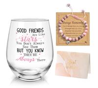 Joymaking Bicchiere da vino per donne, con braccialetto rosa e biglietto di auguri, regalo per amici, 520 ml