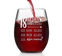 Joymaking Bicchiere da vino per il 18° compleanno - da adesso adulto, 18° compleanno ragazza ragazzo regalo 18° compleanno, ottima idea regalo per 18° compleanno, 18° compleanno, 18° compleanno